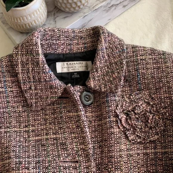 TAHARI by Arthur S. Levine - Rose/Brown Tweed Jacket - Size 8P - Picture 5 of 5
